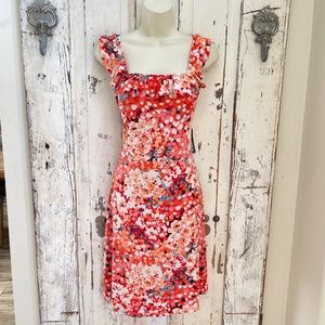 Glamour Size 8 Woman's Pink Orange Blue Yellow Floral Ruffle Casual Party Dress